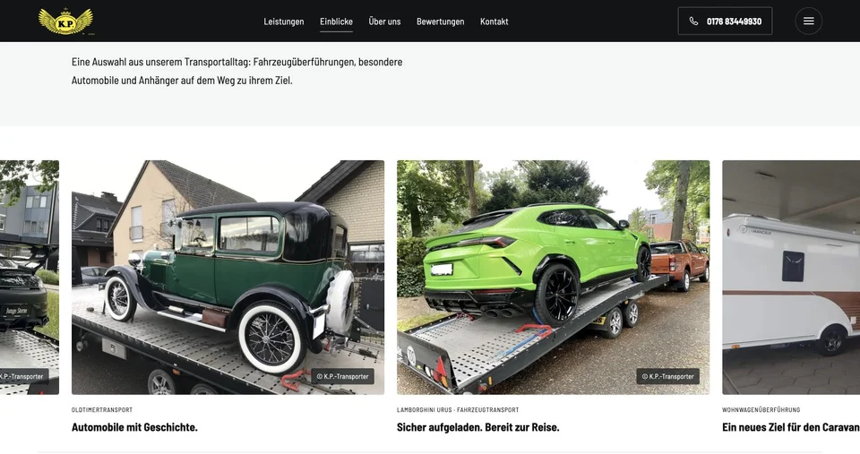 Einblicke-Seite mit Originalaufnahmen aus dem Transportalltag